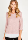 Pink Polkadot Chiffon Underlay Top, Pink, large