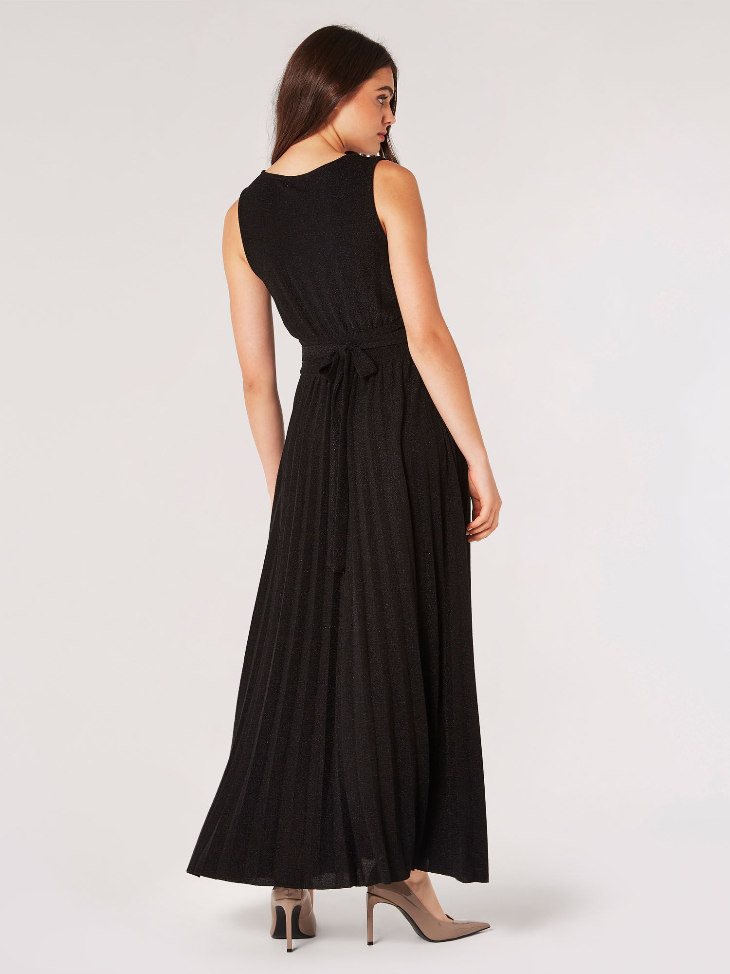 Sparkle Pleated Maxi Dress Apricot Clothing