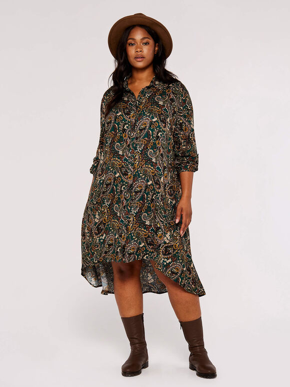Curve Paisley Mini Dress, Green, large