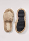 Open Toe Fluffy Slippers, Brown, large