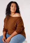 Curve Off Shoulder Ribbed Jumper, Rust, large