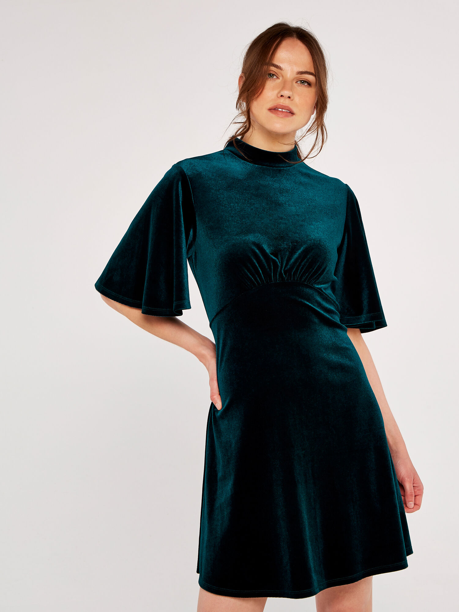 Fit And Flare Velvet Mini Dress Apricot Clothing