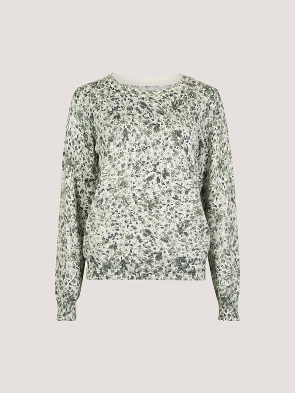 Fine Knit Silhouette Floral Jumper, Mint, large
