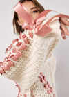 Chunky Knit Cropped Bow Cardigan, Stone, large
