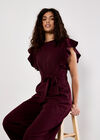 Ruffle Sleeve Jersey Jumpsuit, Burgundy, large
