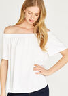 Elasticated Bardot Jersey Top, White, large