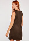 Suedette 2 Patch Pocket Shift Dress, Brown, large