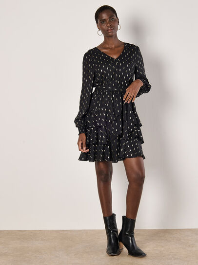 Gold Foil Spot Tiered Mini Dress