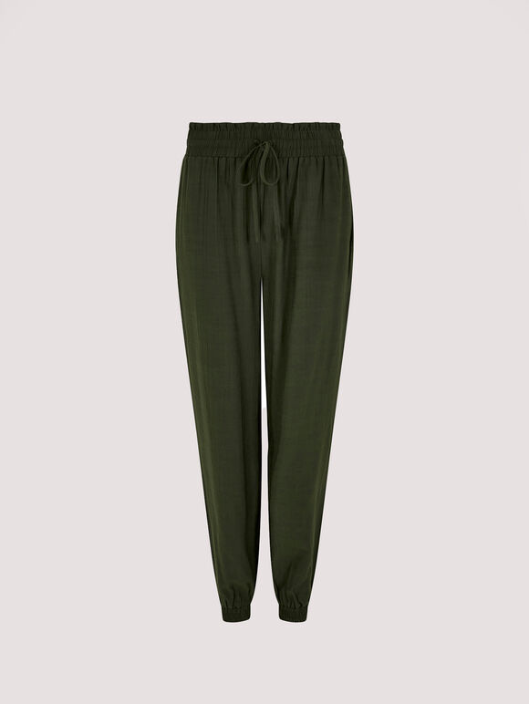 Shirred Waist Trousers, Green, large