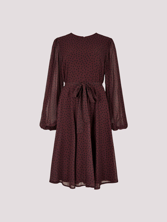 Chiffon Polka Dot Mini Dress, Burgundy, large