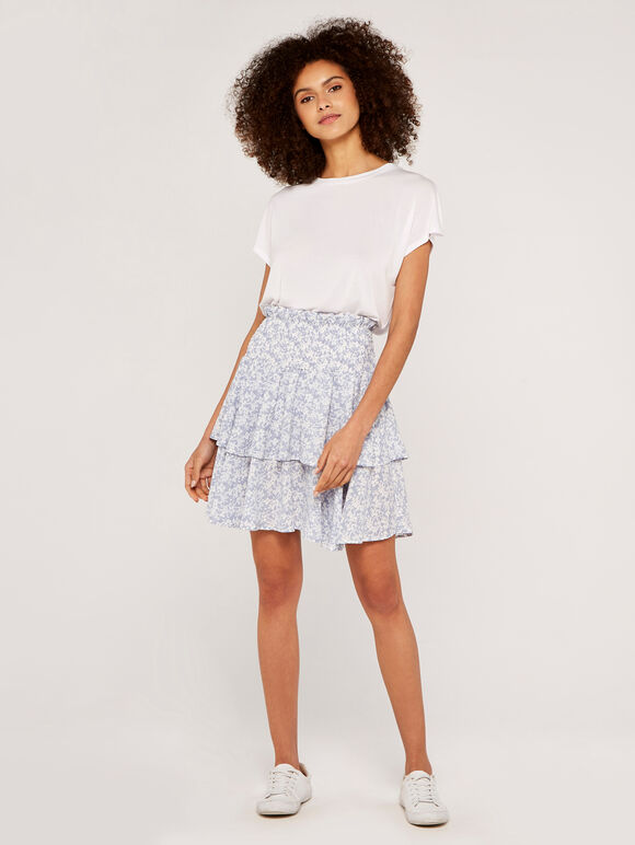 Floral Tiered Skirt, Blue, large