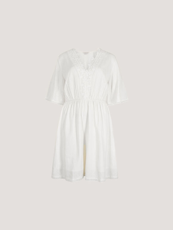 Daisy Lace Front Mini Dress, White, large