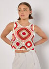 Diamond Crochet Crop Vest Top, Red, large