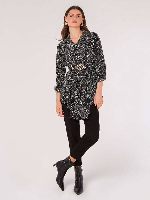 Swirl Spot Shirt Mini Dress, Black, large