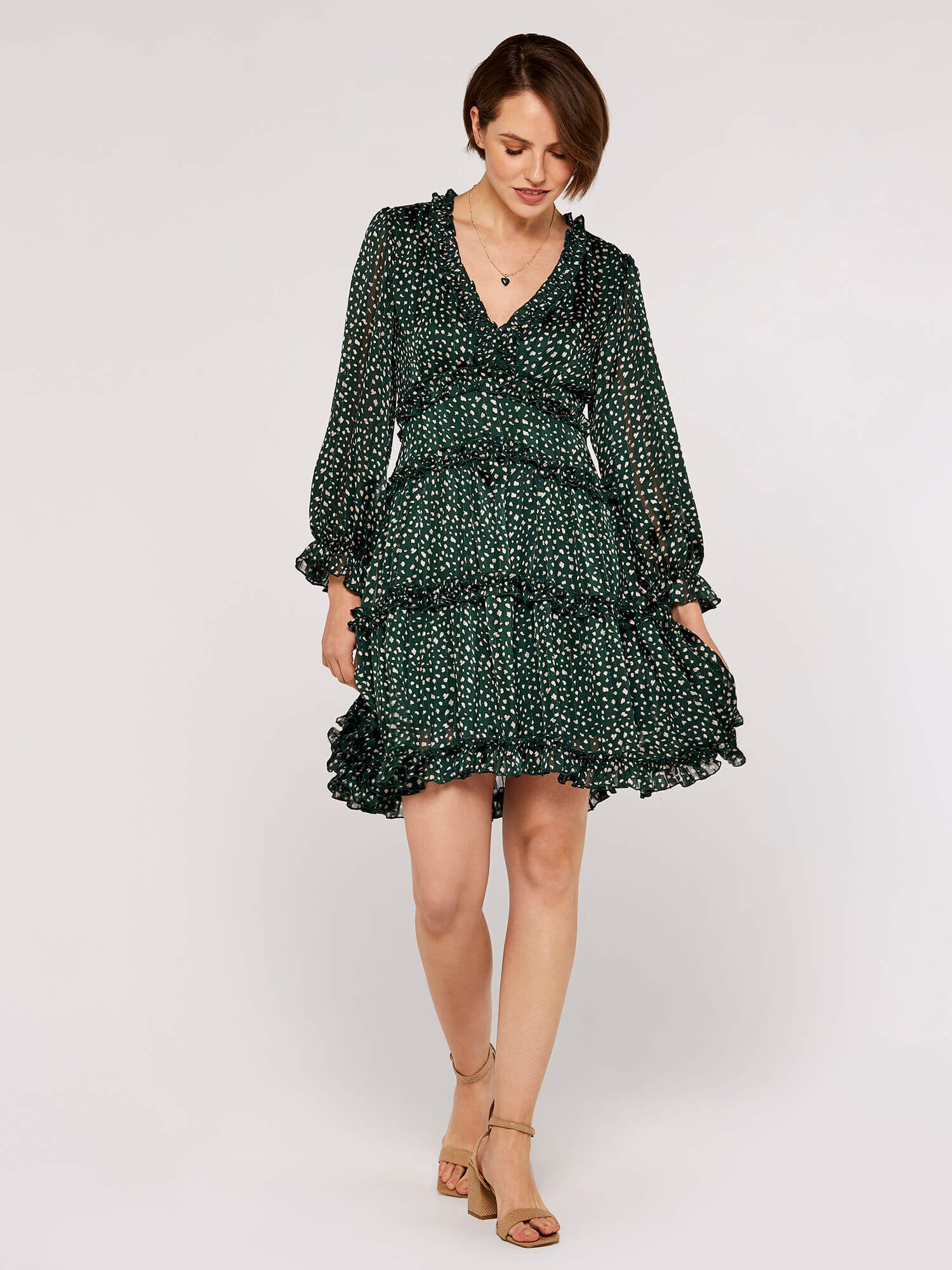 Green polka top dot ruffle dress
