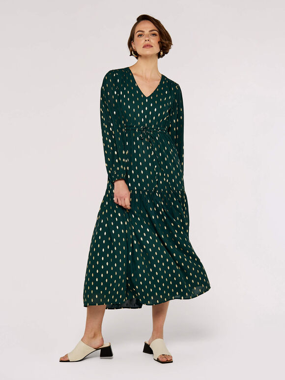 Foil Luminous Midi Dress, Green, large