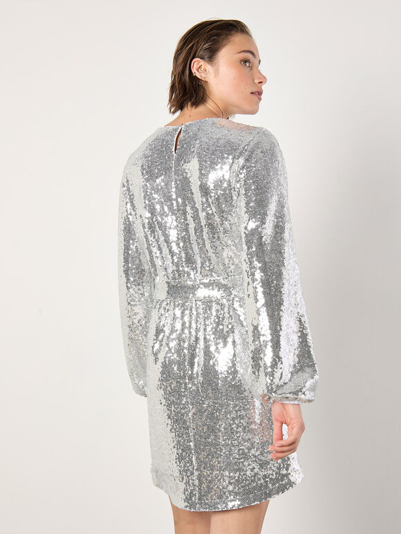 Sequin Shift Mini Dress, Light Grey / Silver, large