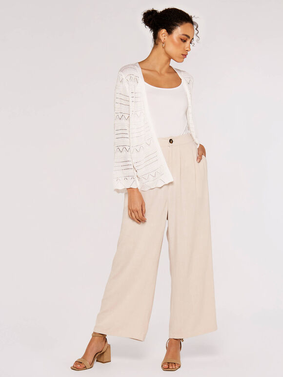 Pointelle Patterned Cardigan, Cream, large