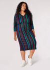 Curve Stripe Knitted Midi Dress, Black, large