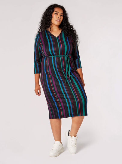 Curve Stripe Knitted Midi Dress