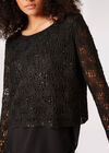 Sequin Chiffon Layered Knit Top, Black, large