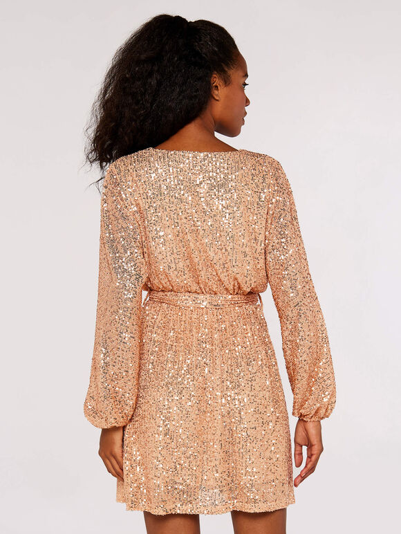 Sequin Batwing Dress, Yellow, large
