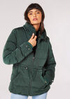 Faux Fur Hood Puffer Jacket, Green, large