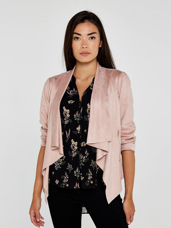Waterfall Suedette  Shrug, Pink, large
