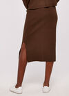 Ribbed Knit Midi Skirt, Brown, large