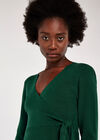 Knit Faux Wrap Ruffle Hem Dress, Green, large