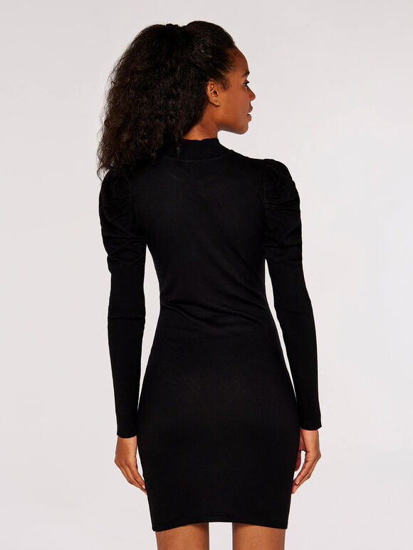 Ruch Shoulder Mini Dress, Black, large