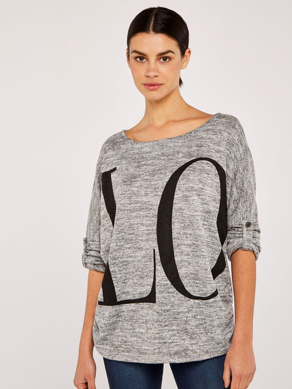 Love All Over Ruched Top, Grey, large