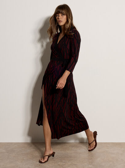 Abstract Print Wrap Maxi Dress