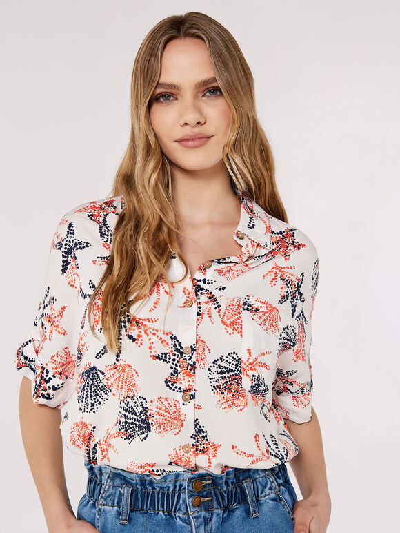 Seashell Resort Shirt, White, large
