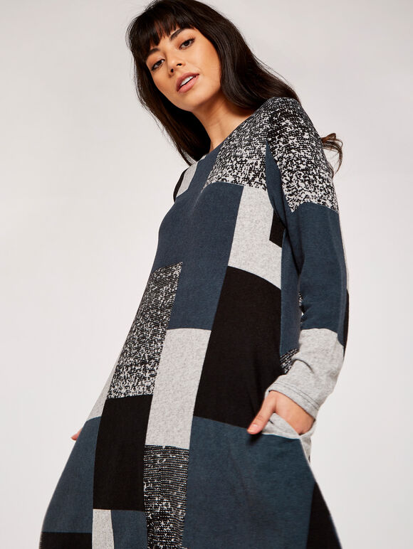 Patchwork Swing Mini Dress, Grey, large
