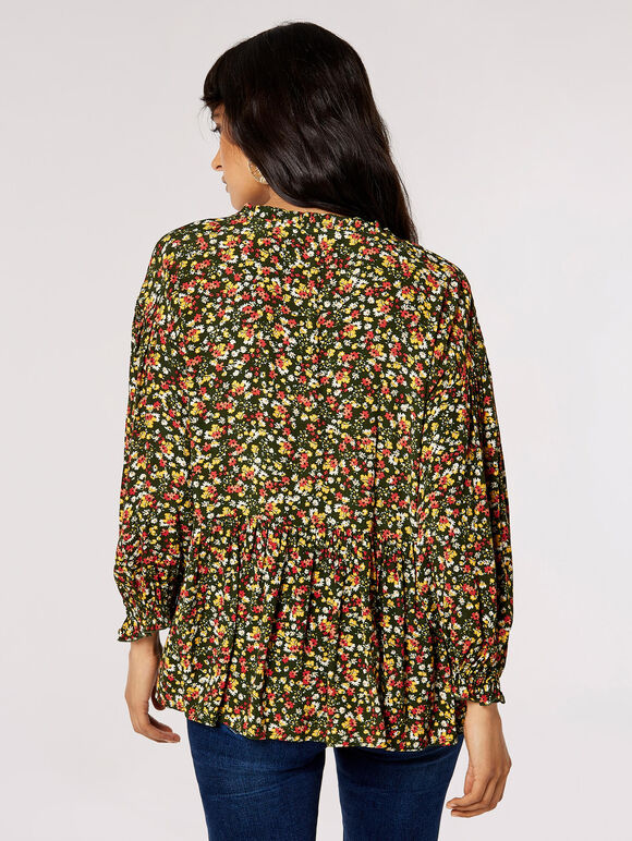 Oversized Ditsy Floral Top, Khaki, large