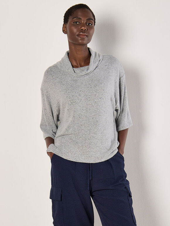 Soft Touch Cowl Neck Top, Light Grey / Silver, large