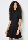Fit And Flare Ribbed Knit Mini Dress, Black, large