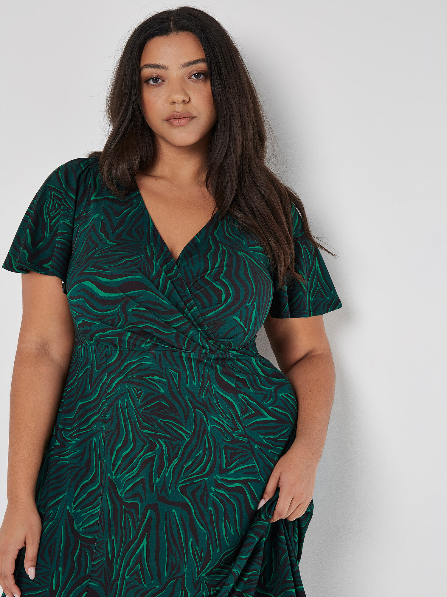 Curve Jersey Wrap Midi Dress Apricot Clothing