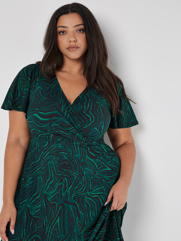 Curve Jersey Wrap Midi Dress, Green, large