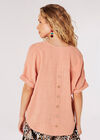 Back Button Detail Oversized Blouse, Coral, large