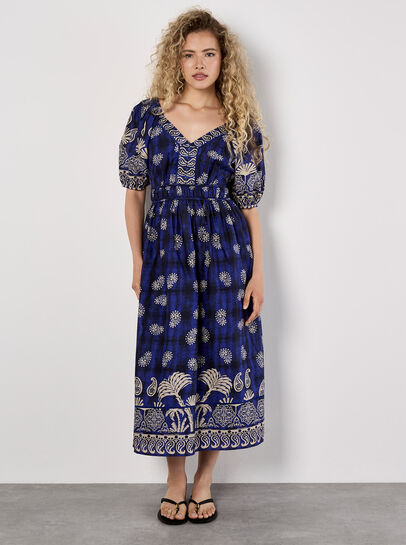 Paisley Print Button Midi Dress