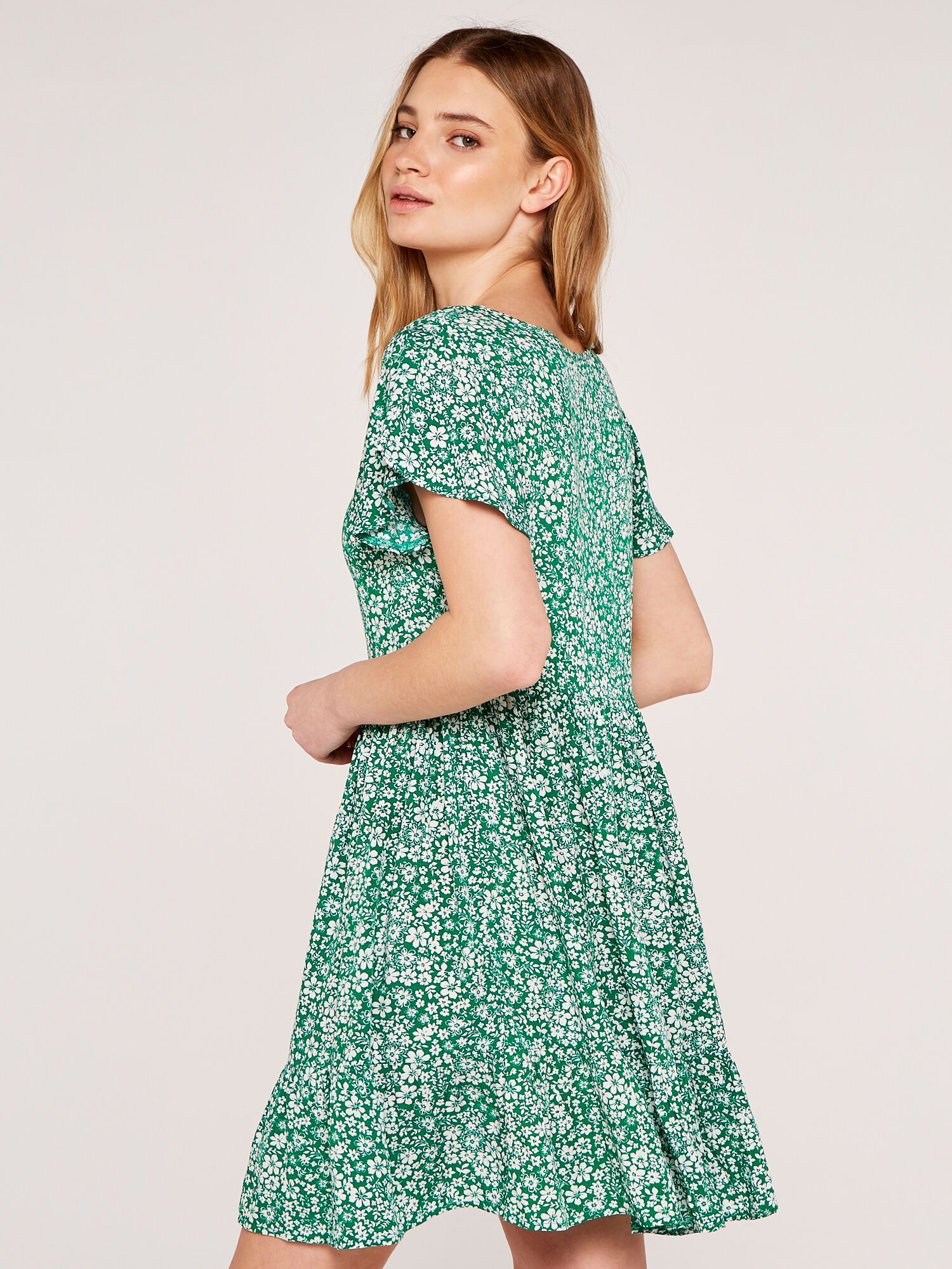 Ditsy Button Down Tea Dress Apricot Clothing