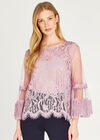 Corded Lace Bell Sleeve Top, Lilac, large