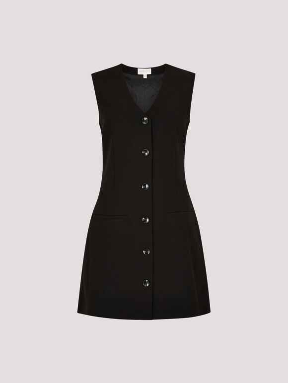 Tailored Waistcoat Mini Dress, Black, large