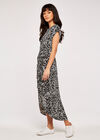 Abstract Print Crepe Wrap Dress, Black, large