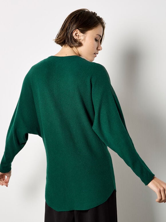 Stud Embellished Batwing Jumper, Green, large