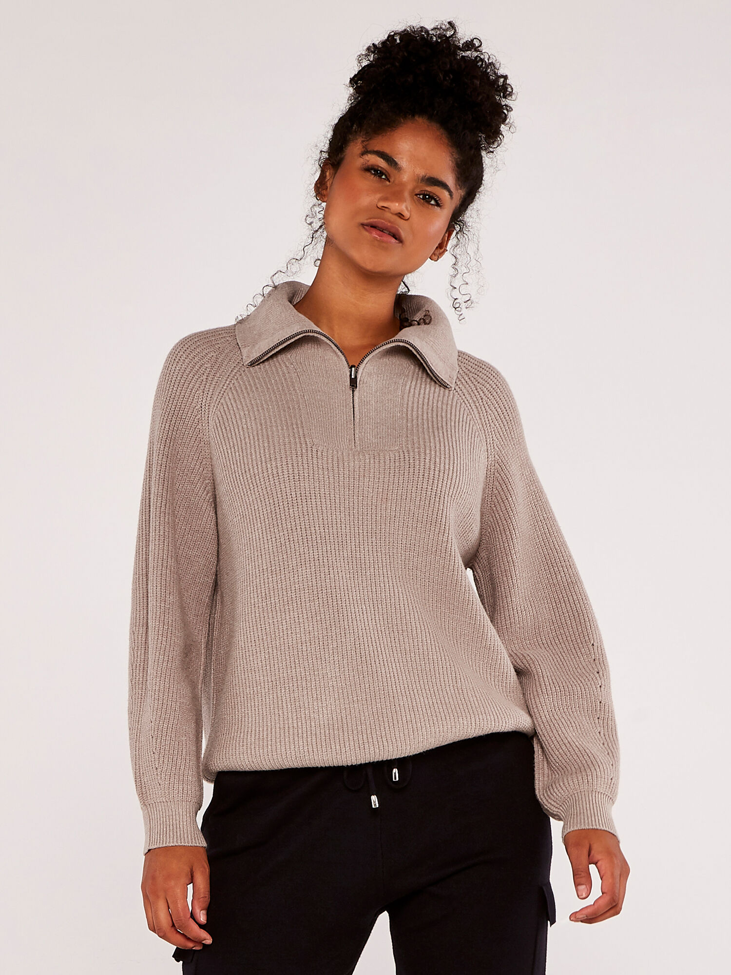 Zip High Neck Jumper | Apricot UK