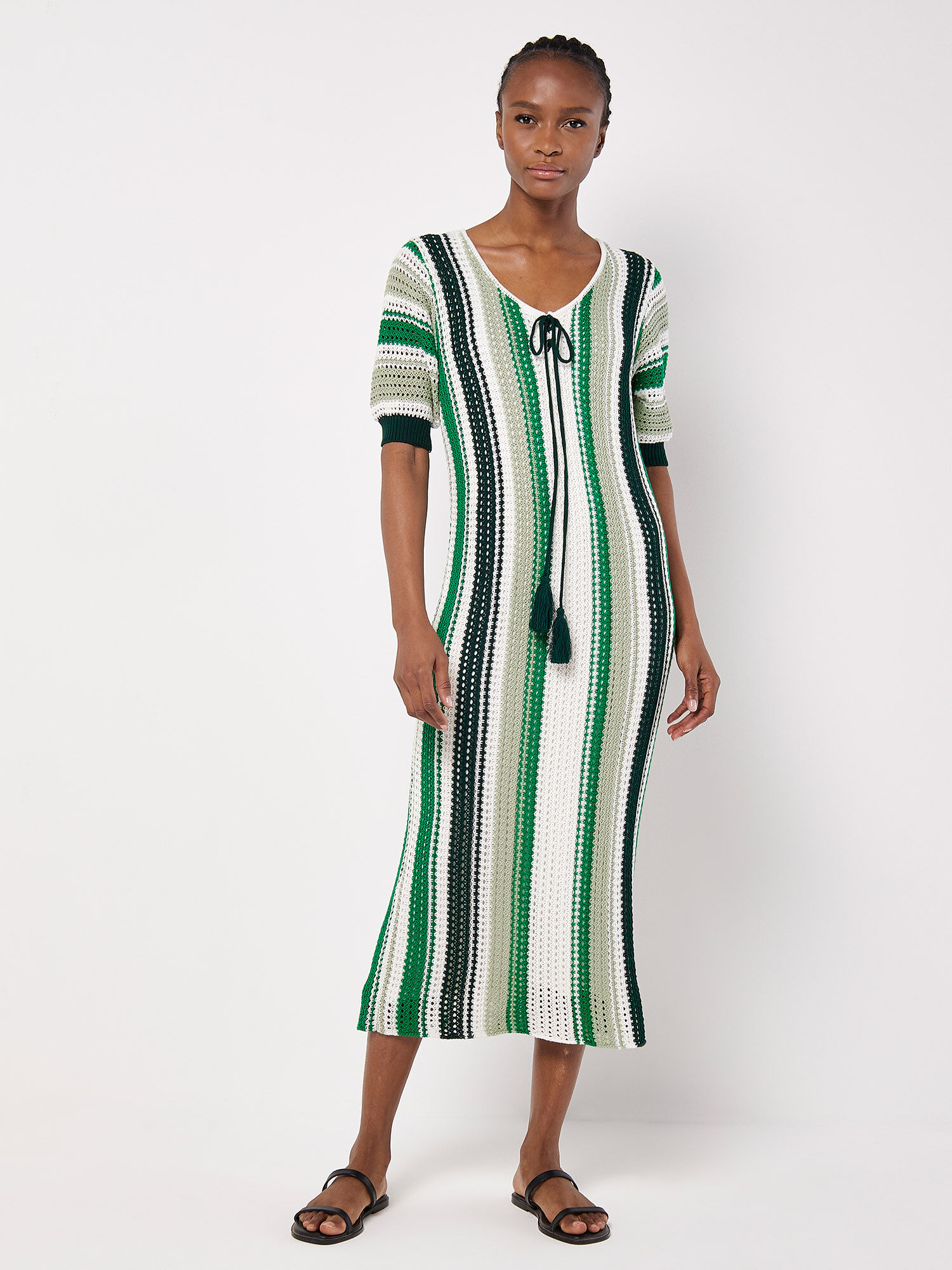 Striped midi dress with sleeves clearance