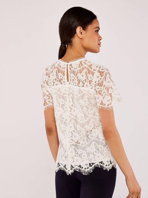  Lace Scallop Edge Top, White, large